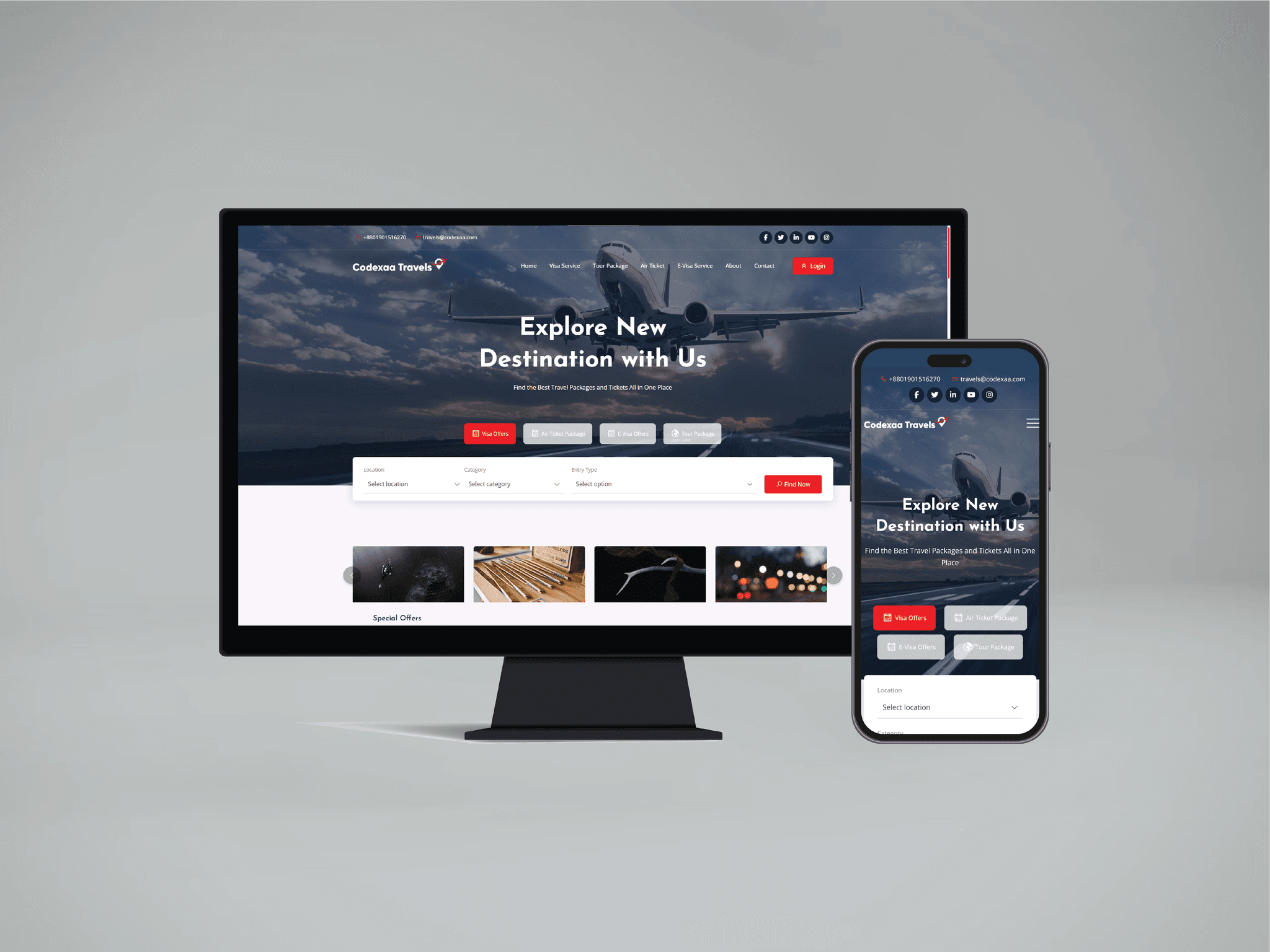 Homepage view of DreamTravel travel booking website